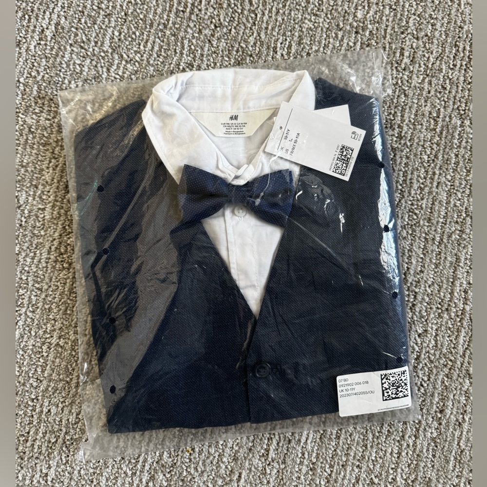 H&M Dark Blue Vest with White Shirt and Bow Tie